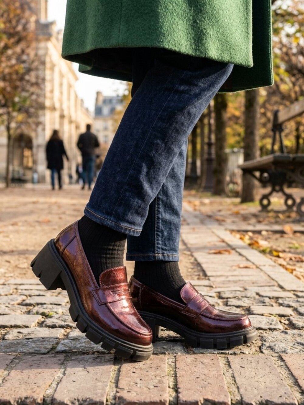Crown Vintage Chunky Sole Burgundy Patent Loafer